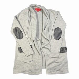 Belle Gray by Lisa Rinna Open Front Cardigan with Faux Leather Elbow Patches M